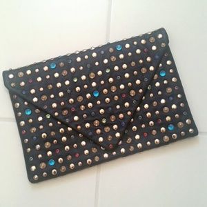 Multicolor rhinestone studded clutch purse